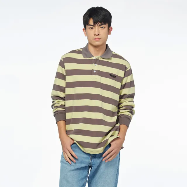【JEEP】男裝 美式跳色條紋長袖POLO衫(灰綠色)