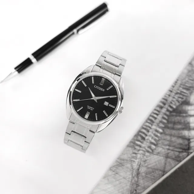 【CITIZEN 星辰】極簡時尚 礦石強化玻璃 日本機芯 日期 不鏽鋼手錶 黑色 41mm(BI5100-58E)