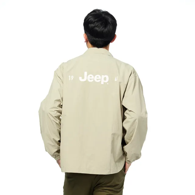 【JEEP】男裝 多口袋工裝機能長袖襯衫外套(卡其)