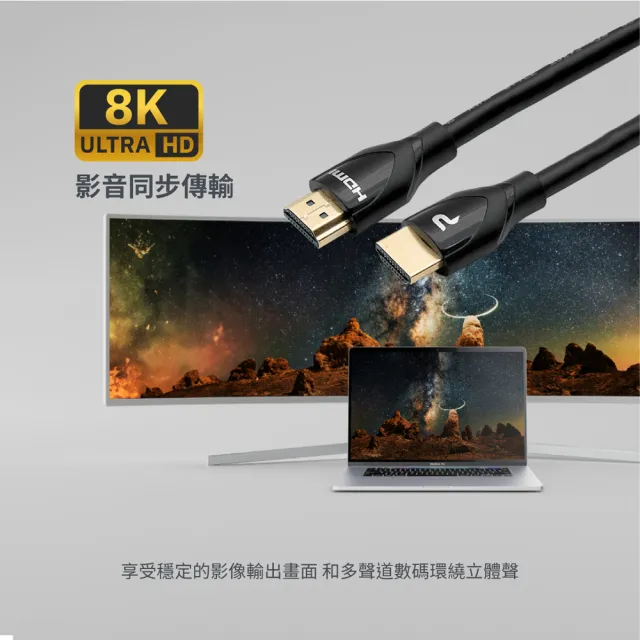 【PERFEKT】HDMI 2.1 8K 高清影音 傳輸線 連接線(2公尺 公對公 訊號線 PT-HD802)