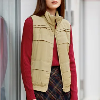 【ILEY 伊蕾】貓咪針織拼接鋪棉背心(卡其色；M-XL；1234025709)