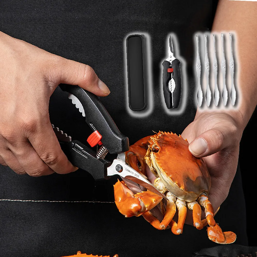 吃蟹好幫手】304不鏽鋼吃蟹工具-專業六件套(家用蟹針蟹叉螃蟹剪刀螃蟹