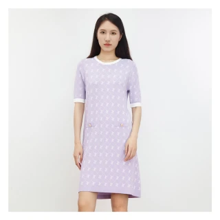 【JESSICA】優雅清新減齡菱格紋短袖針織洋裝J30416（紫）
