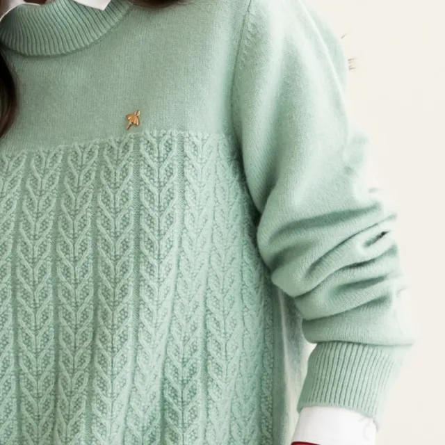 【Arnold Palmer 雨傘】女裝-立領編織麻花針織衫(淺綠色)