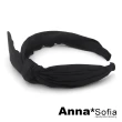 【AnnaSofia】韓式髮箍髮飾-緞面不對稱斜結 現貨(黑系)