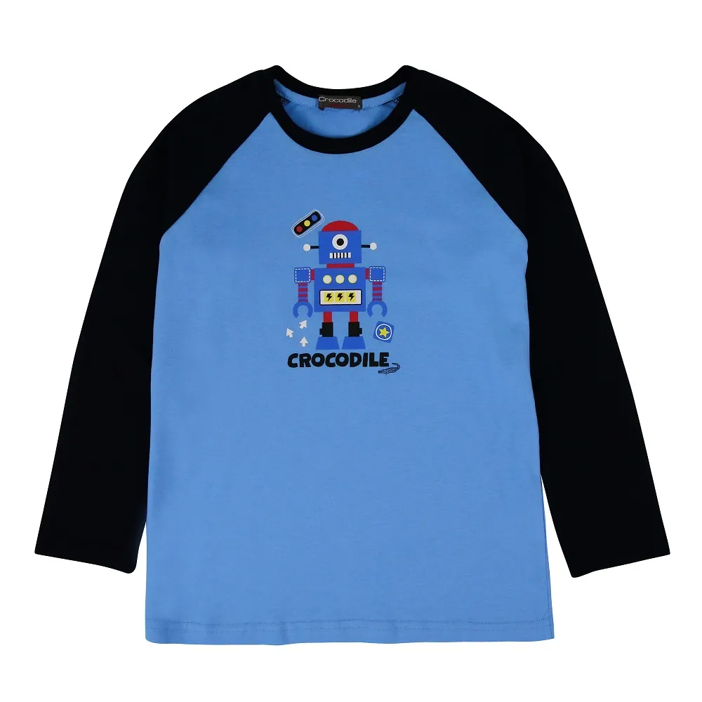 【Crocodile Junior 小鱷魚童裝】『小鱷魚童裝』機器人印圖撞色上衣(U64498-51 小童款)