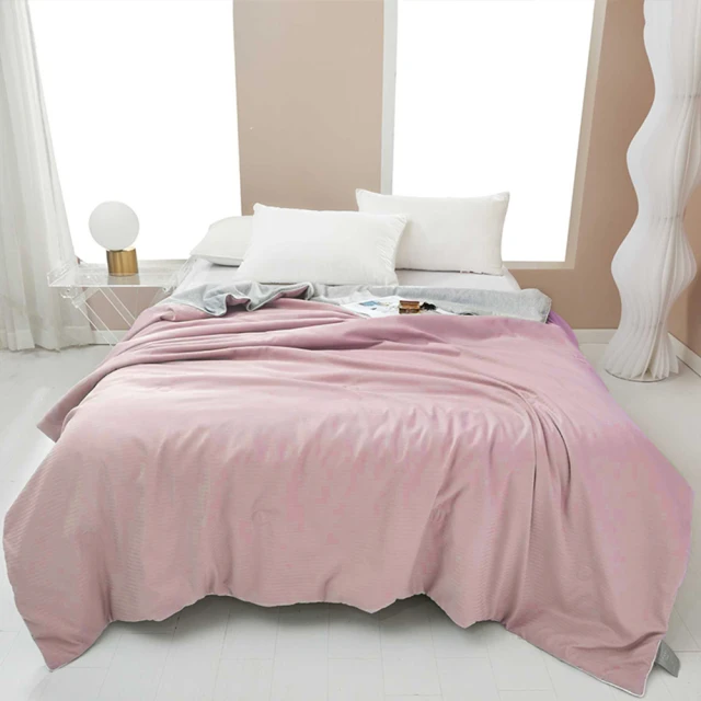 Dofash 純棉涼感夏被空調被夏涼被 可機洗單雙人床單 薄款 粉色+灰色(床單 床包 枕頭套 被子 棉被 寢具)