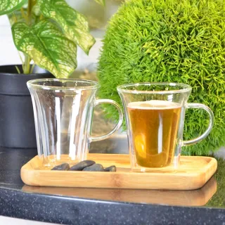 【YU Living 信歐傢居】雙層玻璃茶杯二件組 馬克杯(二件一組/145ML)