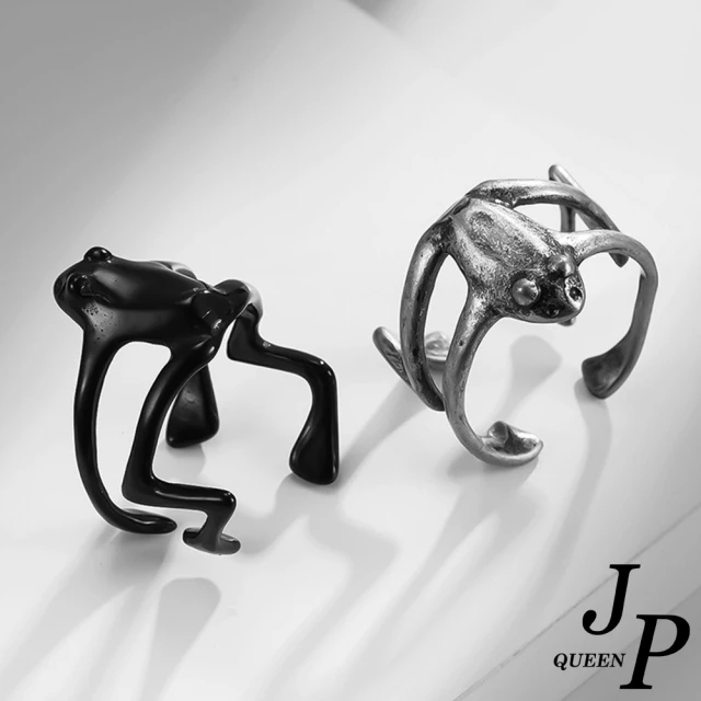 JpqueenJpqueen 個性小青蛙復古可調不鏽鋼戒指(2色戒圍可選)