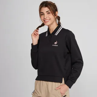 【LE COQ SPORTIF 公雞】吸濕排汗休閒經典長袖POLO衫 女款-黑色-LWS22321