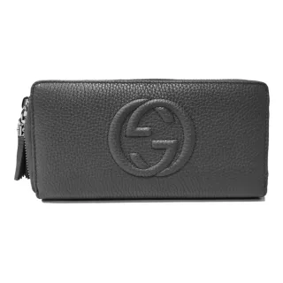 【GUCCI 古馳】598187 經典雙G SOHO系列荔枝紋流蘇造型拉鍊長夾(黑色)