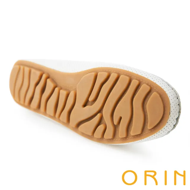 【ORIN】牛皮金屬飾釦洞洞平底鞋(白色)