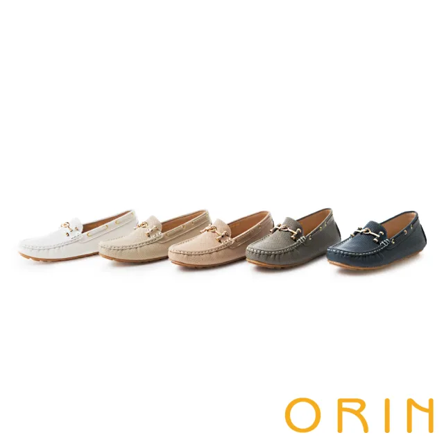 【ORIN】牛皮金屬飾釦洞洞平底鞋(白色)