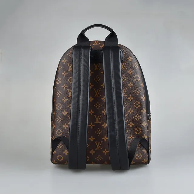 【Louis Vuitton 路易威登】LV M45349 JOSH標籤LOGO印花Macassar塗層帆布搭牛皮飾邊拉鍊後背包(咖啡x黑)