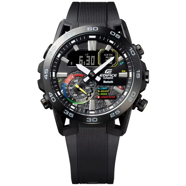 【CASIO 卡西歐】EDIFICE 藍牙連線 賽車方向盤雙顯腕錶 禮物推薦 畢業禮物(ECB-40MP-1A)
