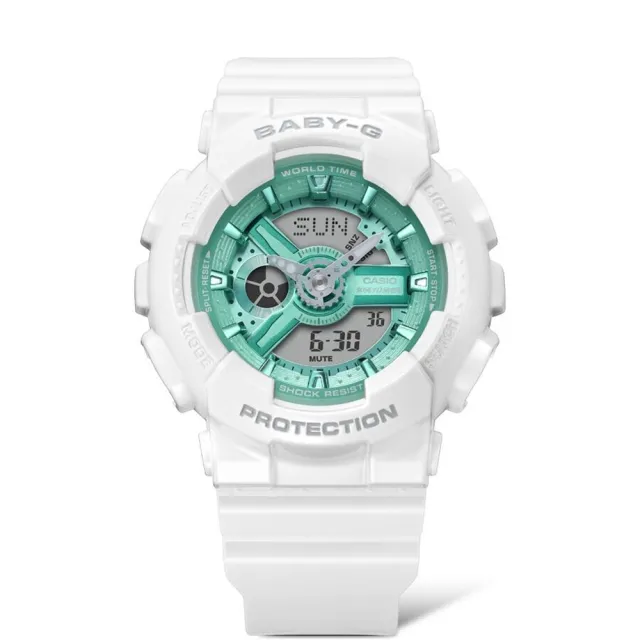 【CASIO 卡西歐】BABY-G 季節限定冬日光彩 色彩繽紛 經典雙顯手錶 電子錶 43.4mm(BA-110XWS-7A)