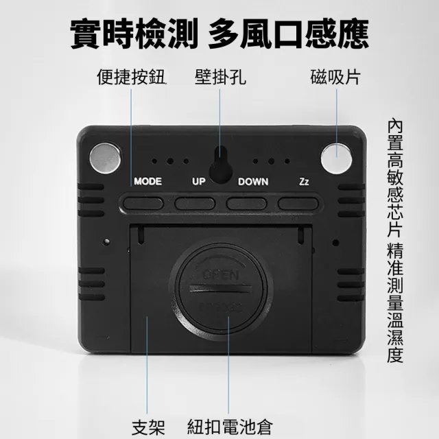 【YOLU】多功能磁吸壁掛彩屏電子溫濕度計 自動檢測溫濕度器(LED電子數字時鐘/鬧鐘/日曆 交換禮物)