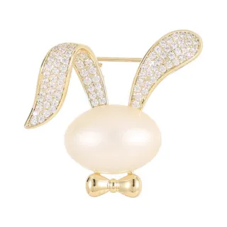 【Aphrodite 愛芙晶鑽】微鑲美鑽珍珠可愛小兔子造型胸針(美鑽胸針 珍珠胸針 兔子胸針)