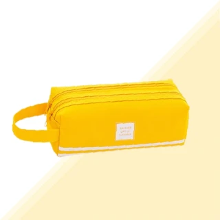 【學生必備】日系簡約活力黃雙層筆袋(大容量 日韓 鉛筆盒 文具收納 化妝包 刷具包 收納包 開學文具)