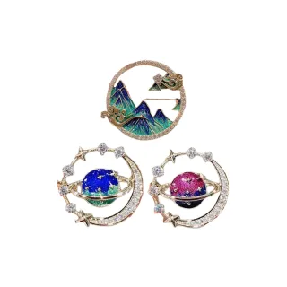 【ANGEL】創意星球千山萬里閃耀鋯石2用胸針別針(3色可選)