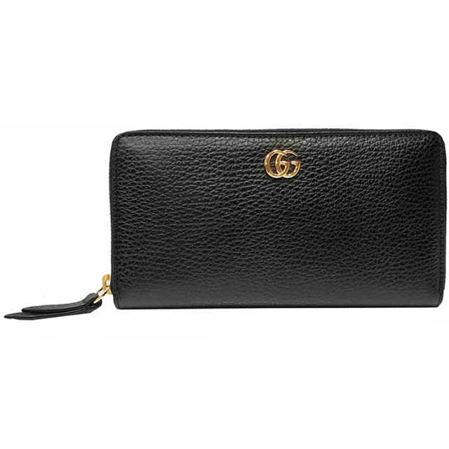 GUCCI 古馳 456117 經典金屬GG LOGO荔枝紋牛皮拉鍊長夾(黑色)