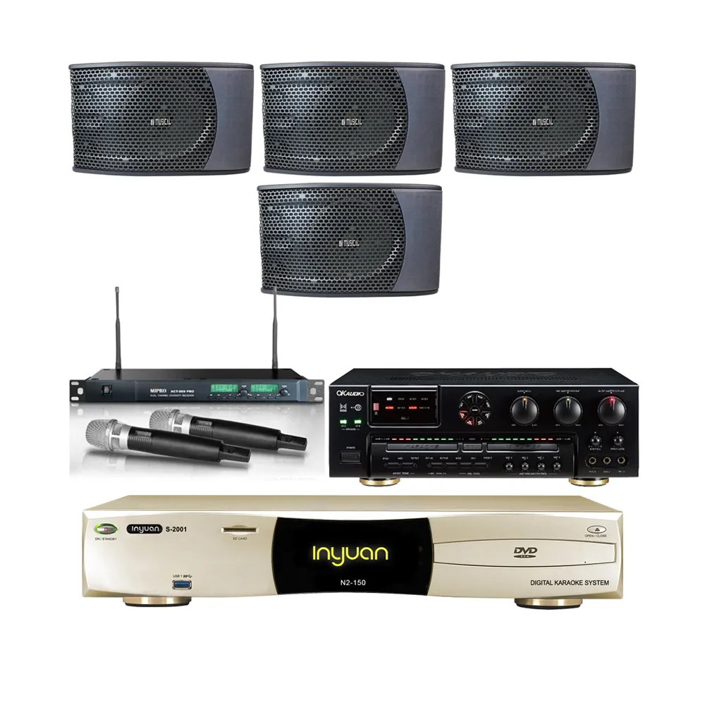 【音圓】N2-150+AK-7+ACT-869+KS-9980PRO(點歌機4TB+擴大機+無線麥克風+迴授抑制器+兩對喇叭)