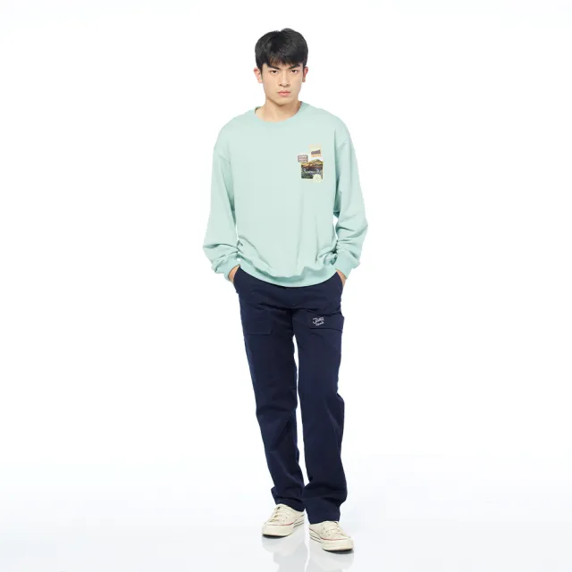 【JEEP】男裝 經典斜紋素面口袋工作褲(深藍)