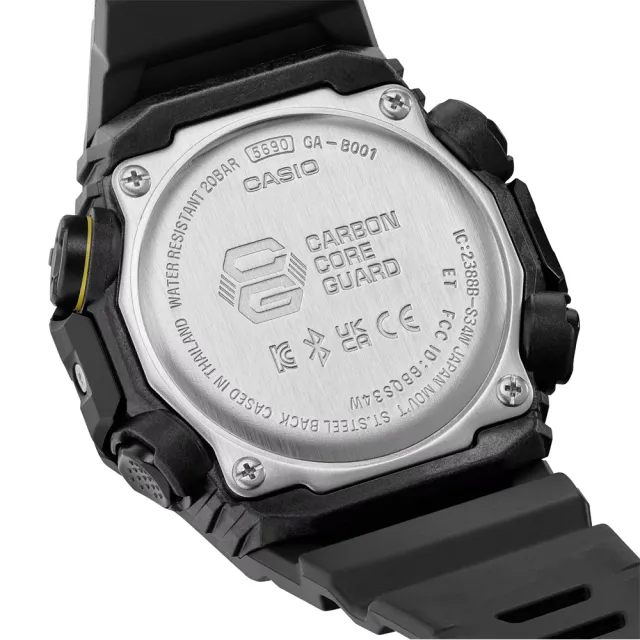 【CASIO 卡西歐】G-SHOCK 藍牙連線 碳核心防護 黑黃時尚雙顯腕錶 母親節 禮物(GA-B001CY-1A)