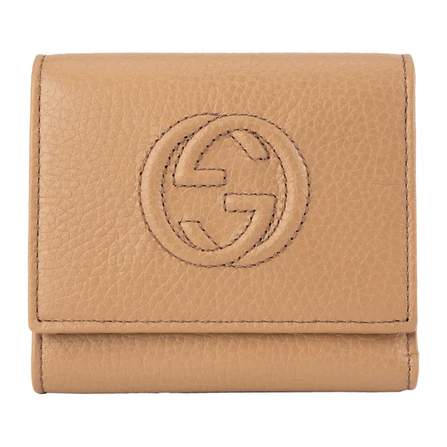 【GUCCI 古馳】598207 經典雙G SOHO系列荔枝紋牛皮扣式翻蓋中夾(顏色任選)