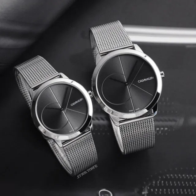 【Calvin Klein 凱文克萊】minimal系列 銀色系 經典大CK 灰黑面 米蘭帶錶帶 手錶 腕錶 CK錶 40mm(K3M21123)