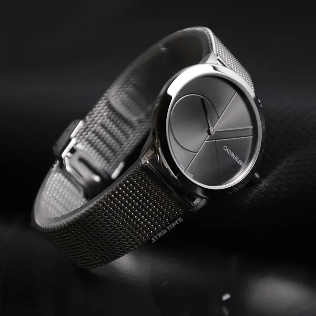 【Calvin Klein 凱文克萊】minimal系列 銀色系 經典大CK 灰黑面 米蘭帶 手錶 對錶 CK錶 35mm(K3M22123)