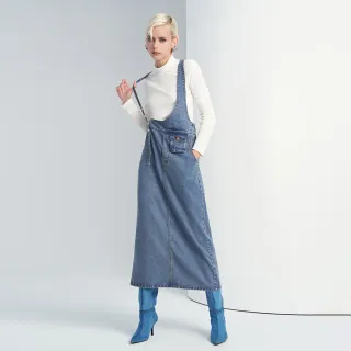 【MOMA】率性不對稱牛仔吊帶裙(藍色)