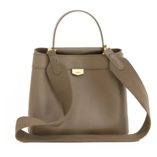 【ADOLE】Twins皮革雙口手提肩背包/摩卡(可客製刺繡背帶)