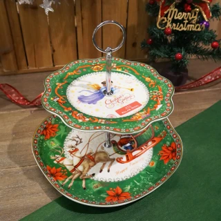 【義大利Lamart】歡樂聖誕 陶瓷雙層蛋糕盤(絕版品限量1組)