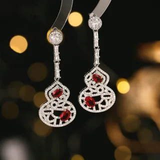 【Aphrodite 愛芙晶鑽】美鑽項鍊/璀璨美鑽鑲嵌輕奢華麗縷空花紋福祿葫蘆造型耳環項鍊2件套組(2色任選)