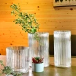 【YU Living 信歐傢居】寬口直筒型條紋玻璃花瓶 花器(寬15.5cm/透明色)
