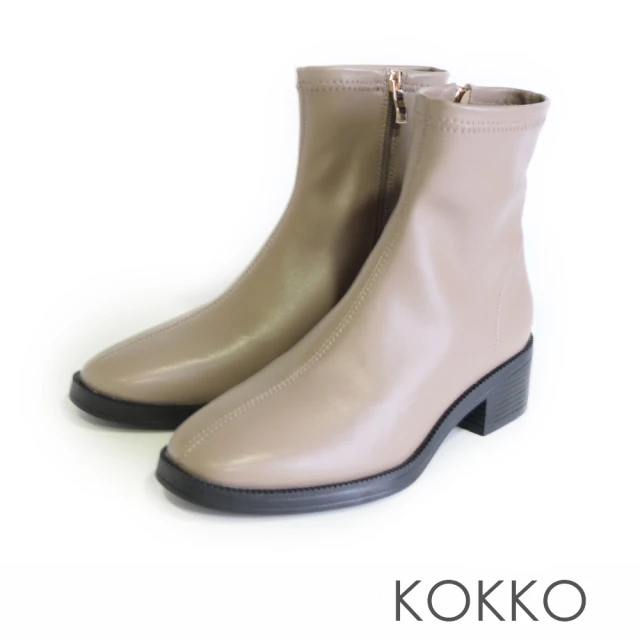 KOKKO 集團KOKKO 集團 超舒適百搭素面方頭彈力短靴(駝灰色)