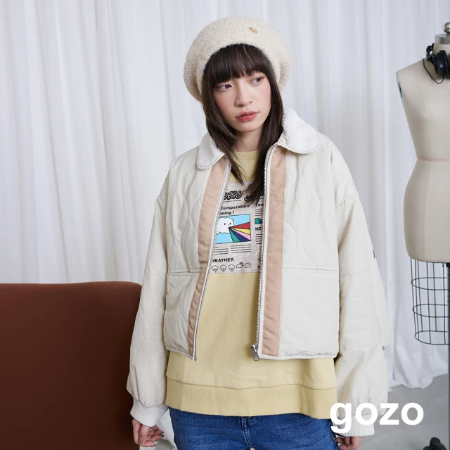 【gozo】毛毛領澎袖短版鋪棉夾克(兩色)