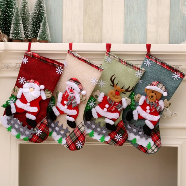 六分埔禮品 超值組8吋條紋襪-聖誕老人/雪人/鹿/熊-4入一