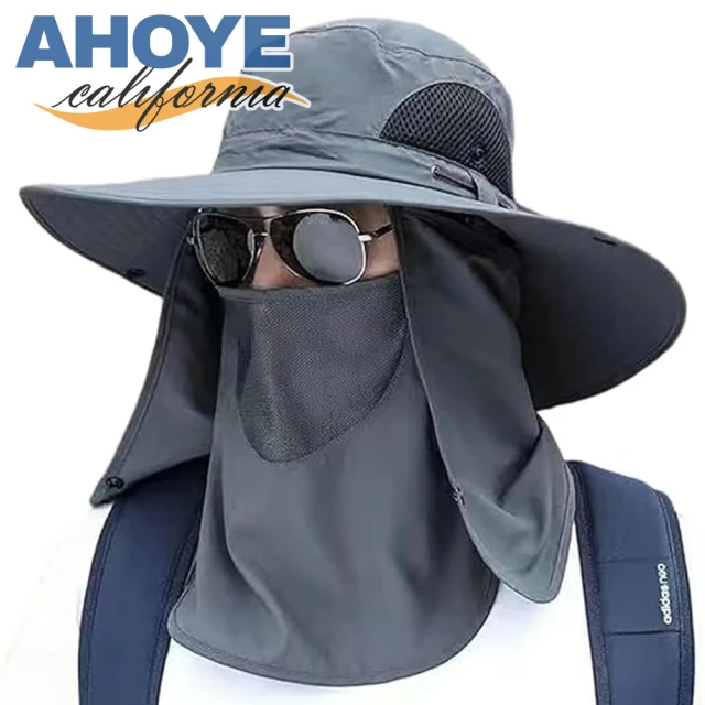 【AHOYE】男女防水防曬遮陽帽 可拆卸面罩(帽子 防曬帽 漁夫帽)