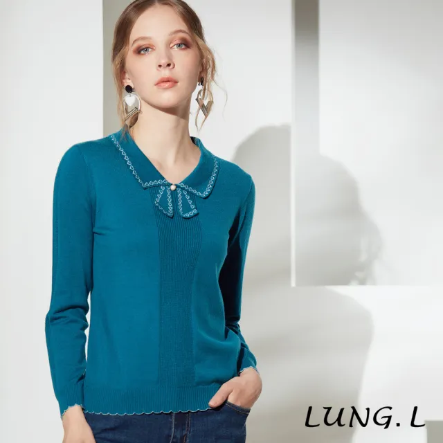 【LUNG.L 林佳樺】L828A49 珊瑚藍小批領長袖女裝毛衣針織衫(保暖 秋冬款)