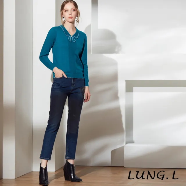 【LUNG.L 林佳樺】L828A49 珊瑚藍小批領長袖女裝毛衣針織衫(保暖 秋冬款)