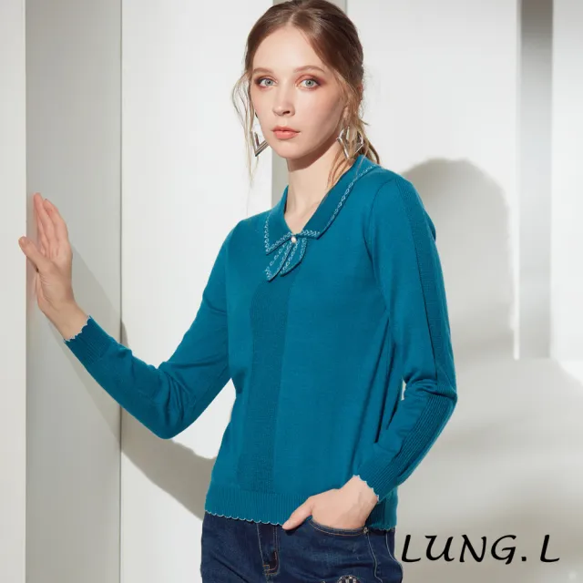 【LUNG.L 林佳樺】L828A49 珊瑚藍小批領長袖女裝毛衣針織衫(保暖 秋冬款)