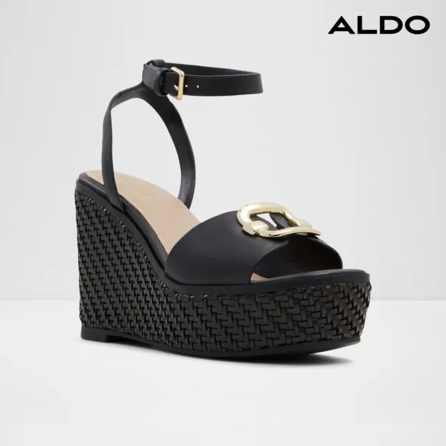 【ALDO】CARRABRIRIA-編織金飾造型厚底楔型涼鞋-女鞋(黑色)