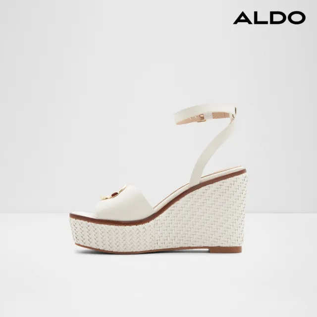 【ALDO】CARRABRIRIA-編織金飾造型厚底楔型涼鞋-女鞋(白色)