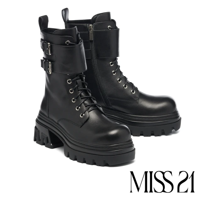MISS 21 復古時髦純色側拉鍊方頭水台高跟短靴(黑)優惠
