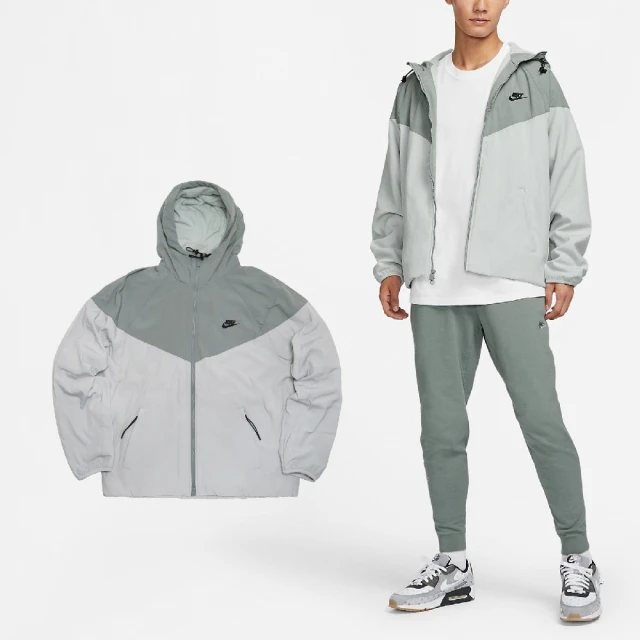 NIKE 耐吉 外套 NSW Windrunner 男款 灰 綠 保暖 搖粒絨 防潑水 雙向拉鍊 寬鬆 風衣(FB8619-330)