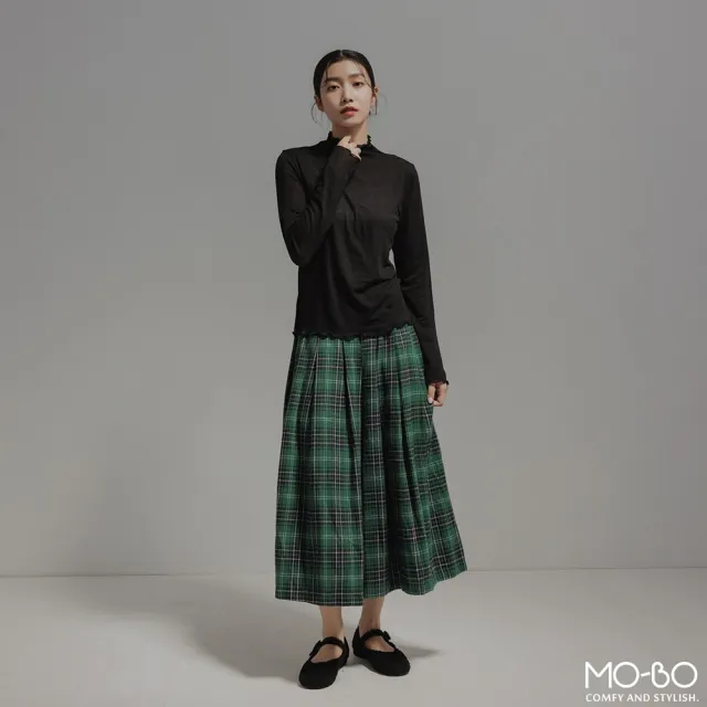【MO-BO】磨毛感格紋寬褲裙