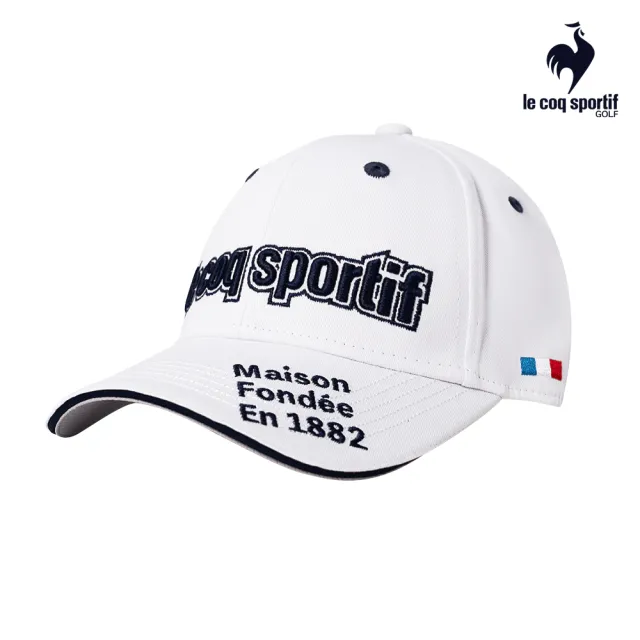 【LE COQ SPORTIF 公雞】高爾夫系列 男款白色線上獨家經典刺繡高爾夫帽 QGS0J120