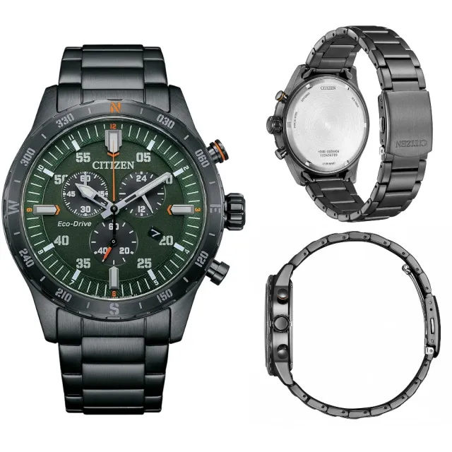 【CITIZEN 星辰】Chronograph 計時光動能腕錶 石英錶-綠 43.5mm(AT2527-80X)